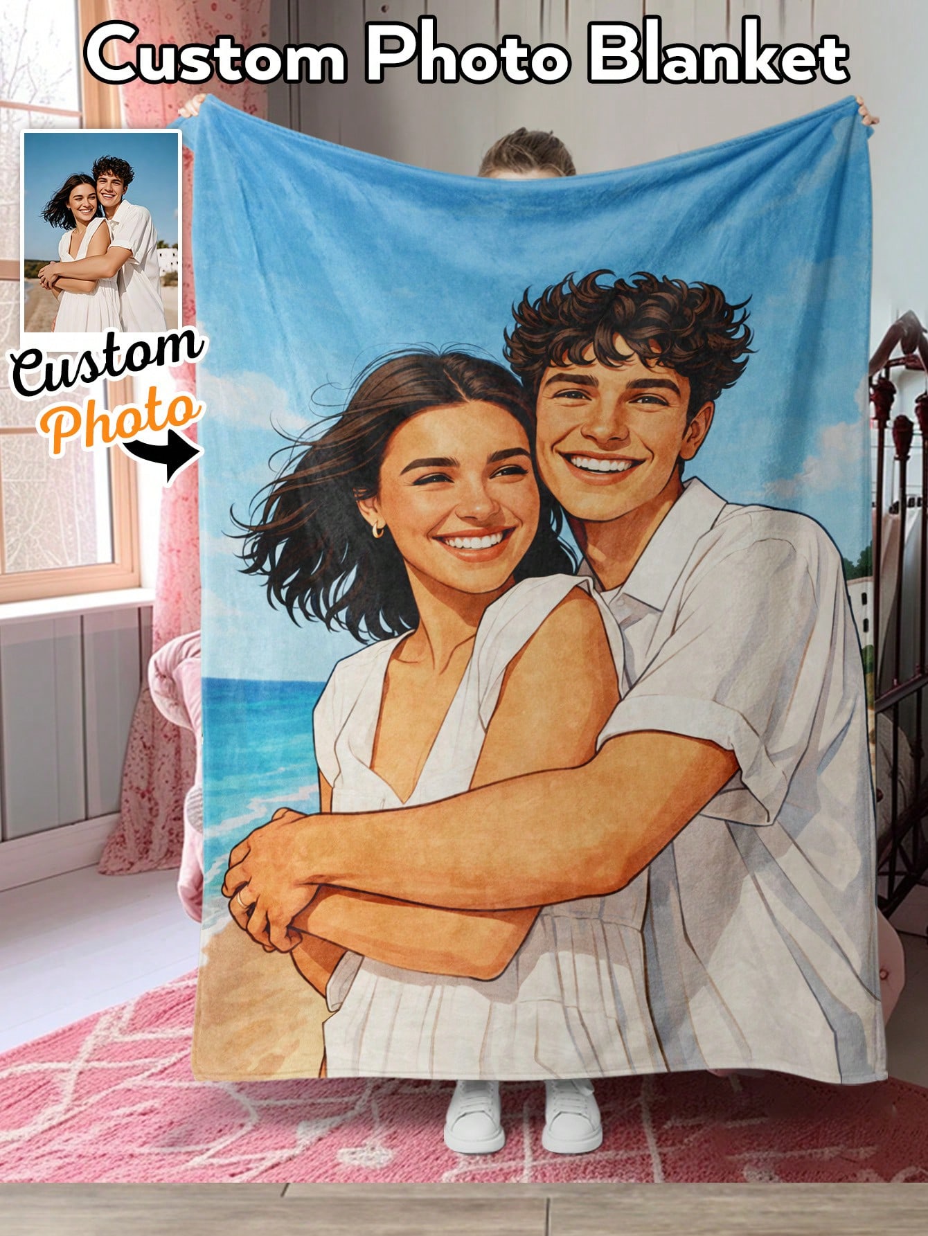 Christmas Throw Blanket - Manta personalizada con foto estilo IA,