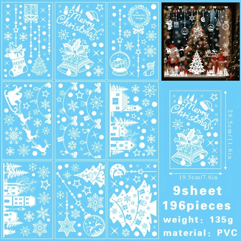 196 piezas/9 hojas de calcoman - Snowflake Window Decal reseña y precio